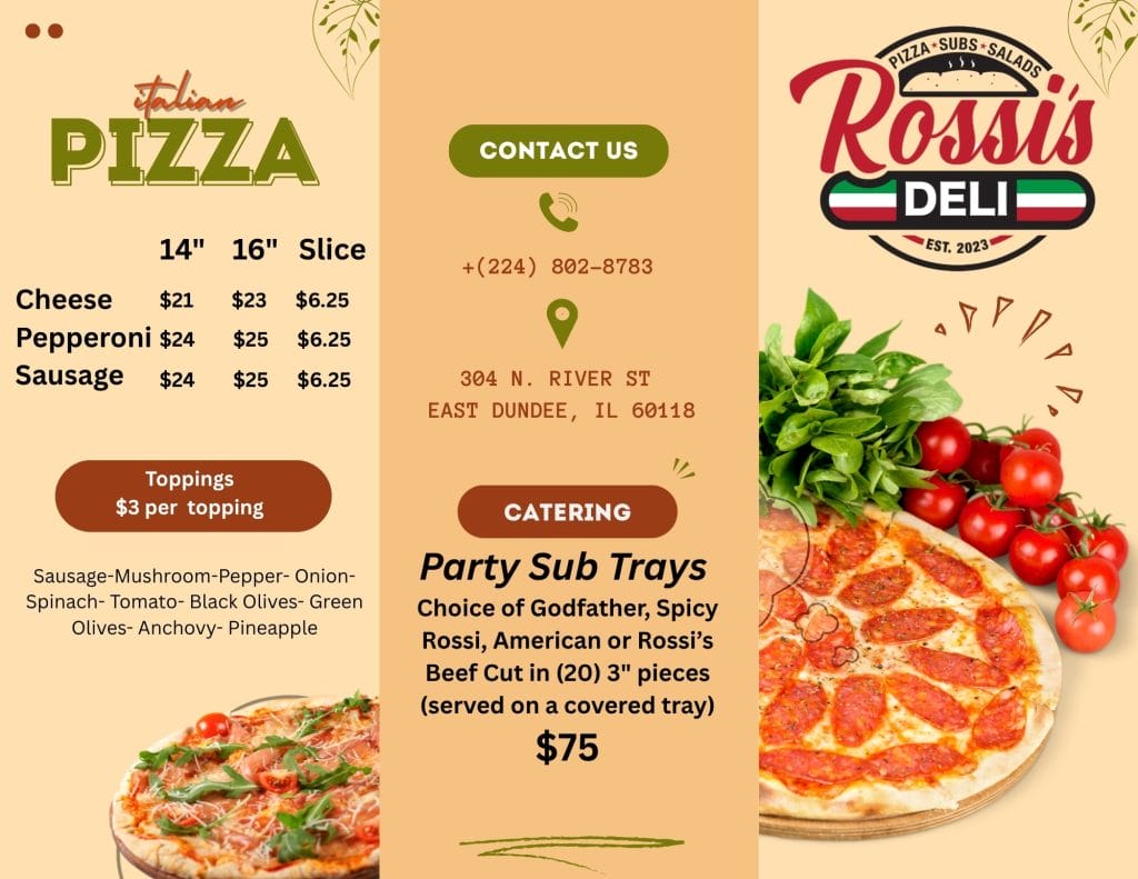 Rossi's Deli Menu Front